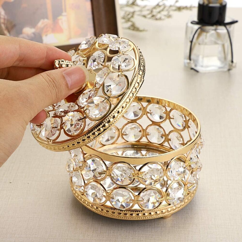 Crystal Mirrored Jewelry Box Jewelry Trinket Organizer Box Home Decor Ring Earri - Picture 4 of 9